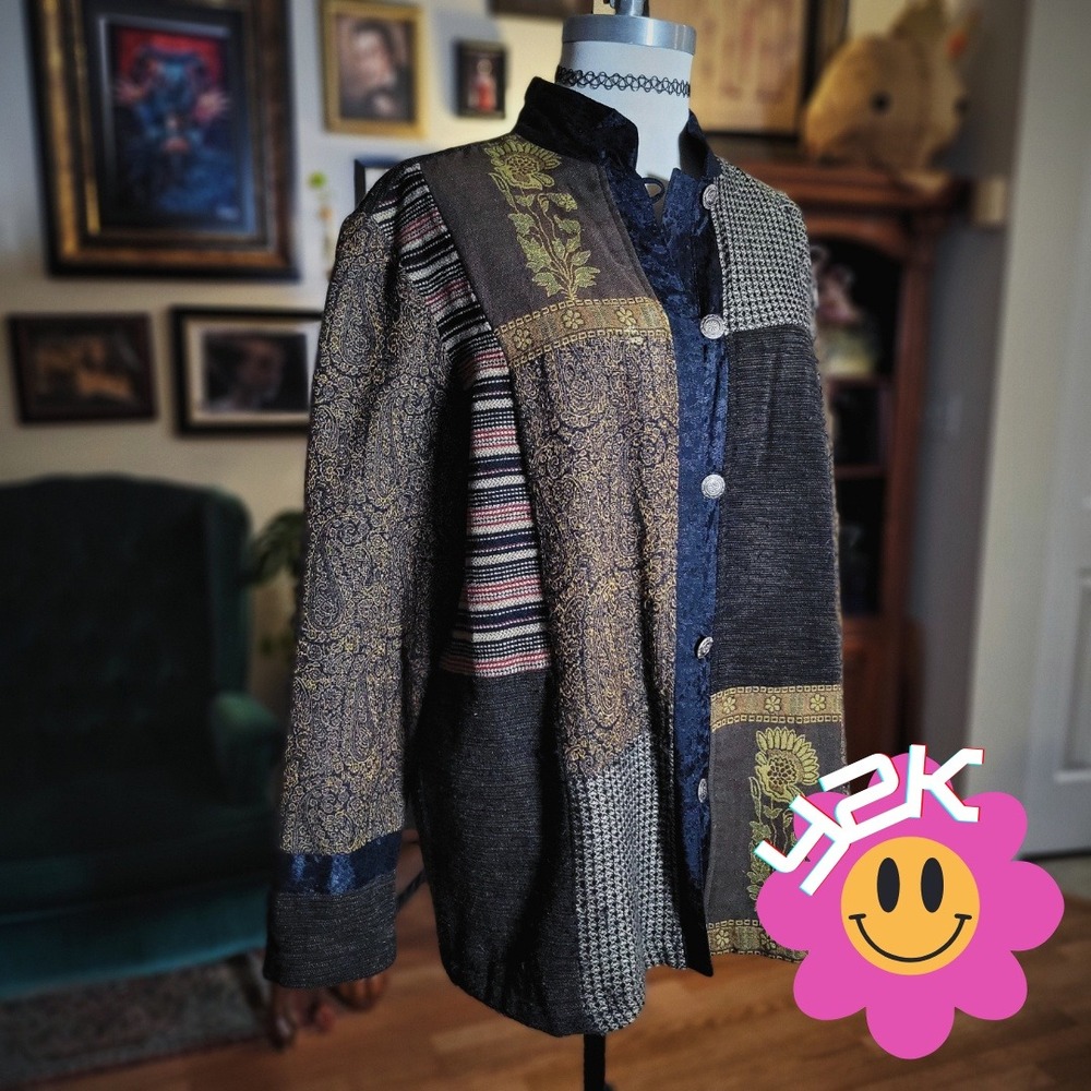 Vintage Y2K WHITE STAG‎ Patchwork Blazer Jacket Black Multi Print Women's